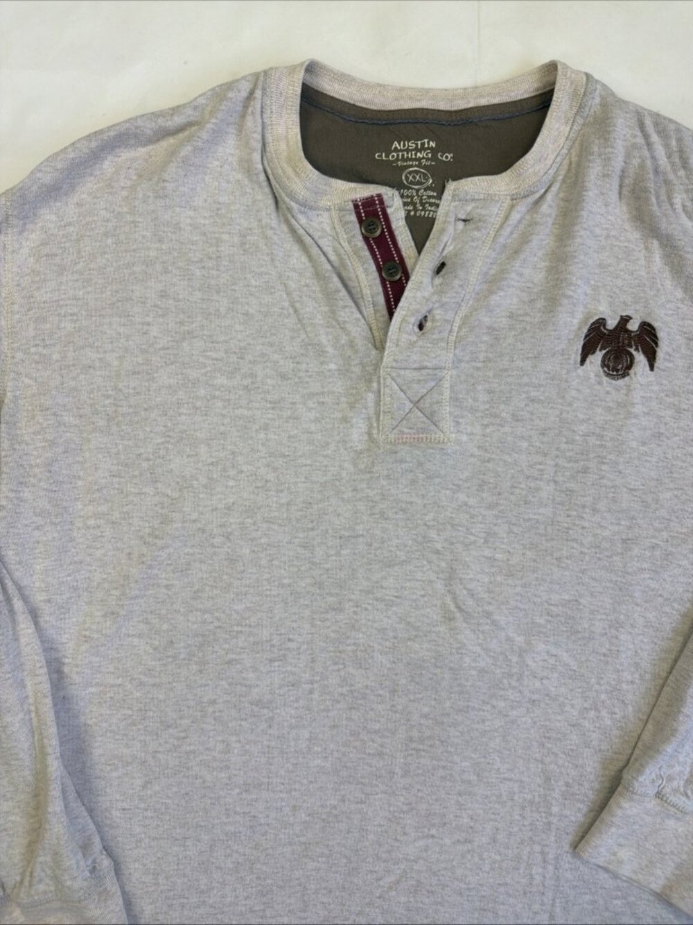 Oversized Long Sleeve 100% Cotton Pullover Shirt XXL V Neck Austin Clothing Co